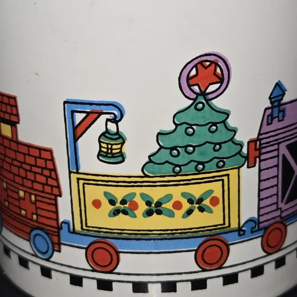 Vintage Unbranded Ceramic Christmas‎ Train With Candy Cane Handle Coffee Cup Mug